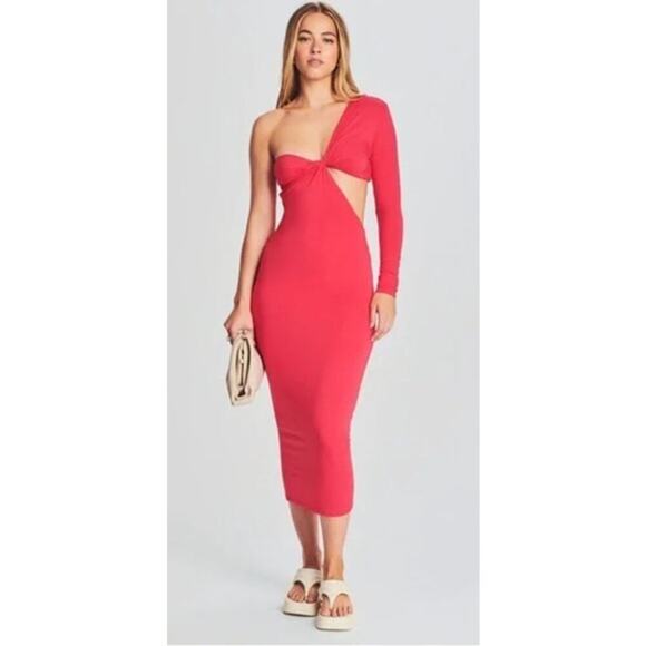 SER.O.YA Ivana One Sleeve Dress Midi Coral NWOT XS - Picture 2 of 8